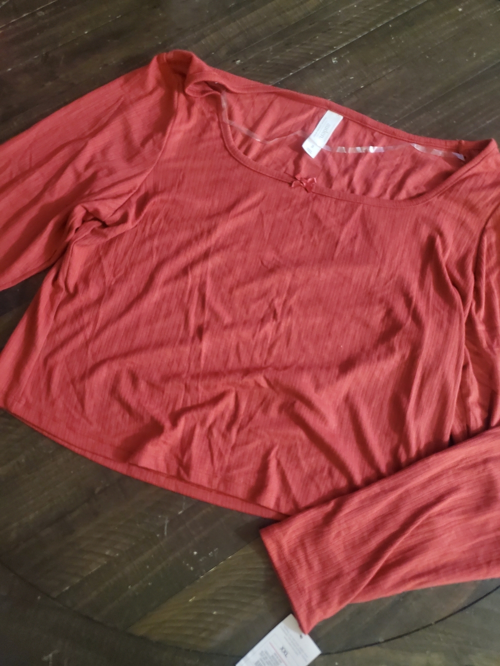 Auden Ribbed Long-Sleeve Pajama Scoop Neck Top - Red